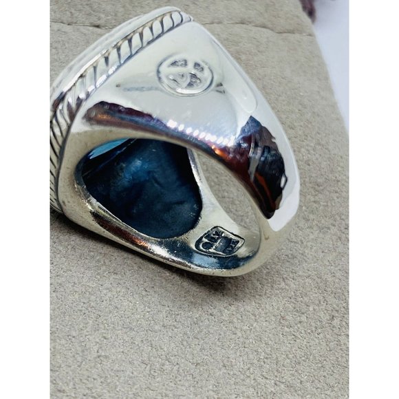 David Yurman Albion Diamond Blue Topaz Ring 14MM Topaz 100% Authentic Pouch 6.5 - Picture 7 of 12